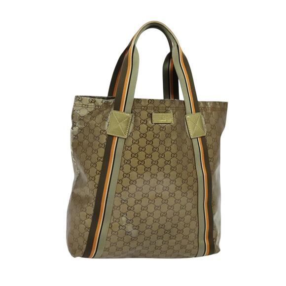GUCCI GG Crystal Tote Bag Coated Canvas Beige Brown - Picture 1 of 16